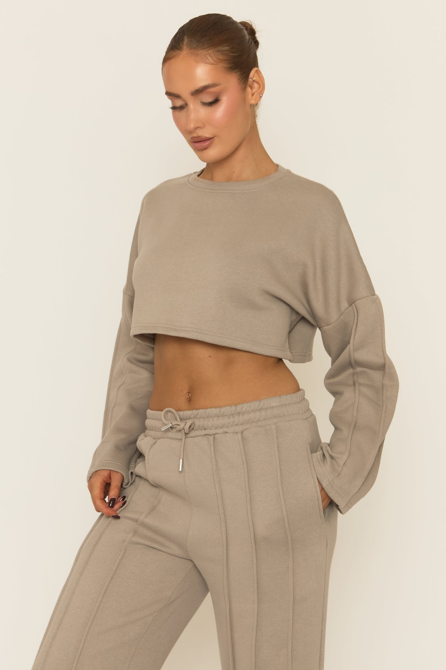 Dove Grey Binding Detail Loungewear Co-ord Set - Ceri