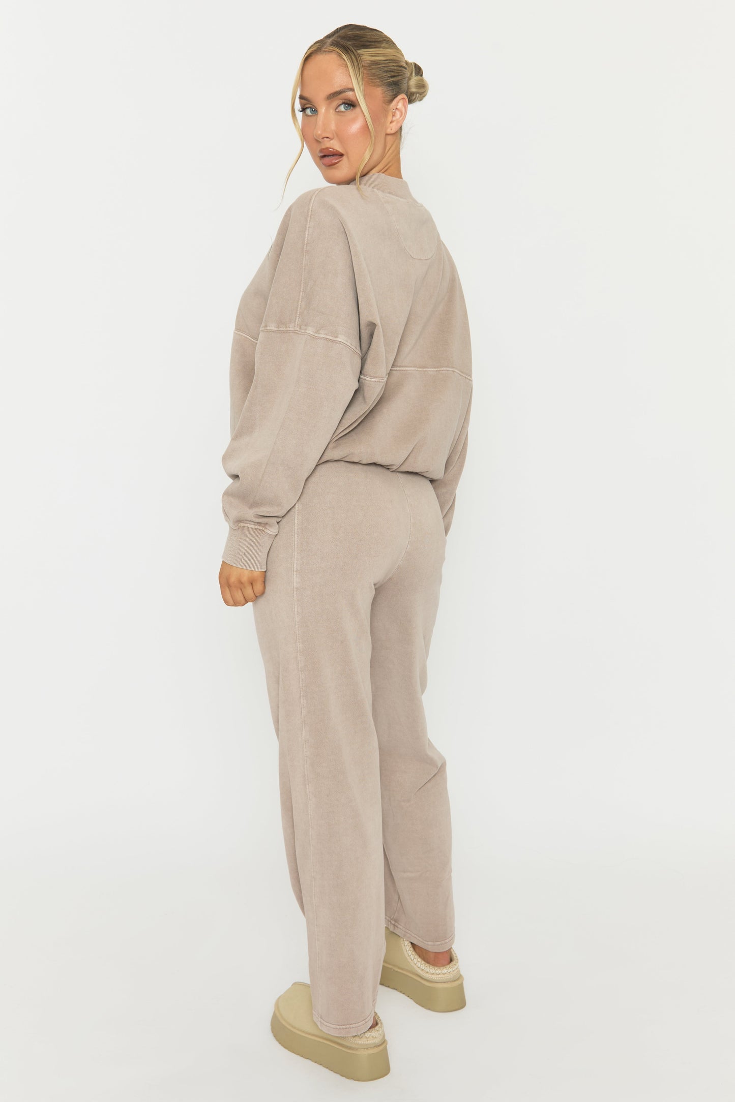 Dove Grey Acid Wash Bomber and Wide Leg Jogger Loungewear Set - Macay