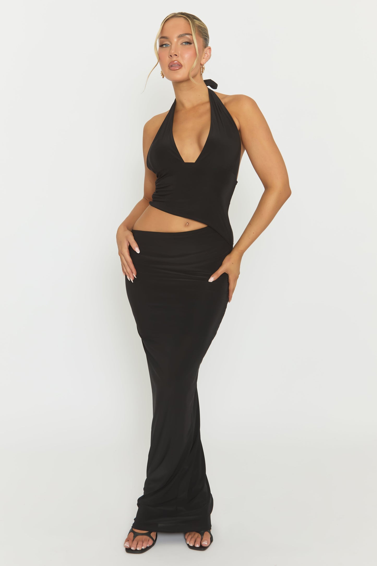 Black Halterneck Cut Out Maxi Dress - Briyan
