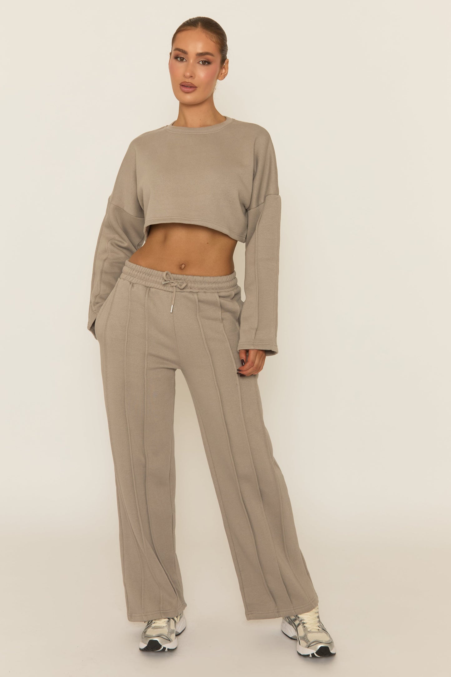 Dove Grey Binding Detail Loungewear Co-ord Set - Ceri
