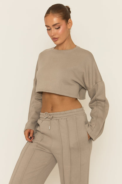 Dove Grey Binding Detail Loungewear Co-ord Set - Ceri