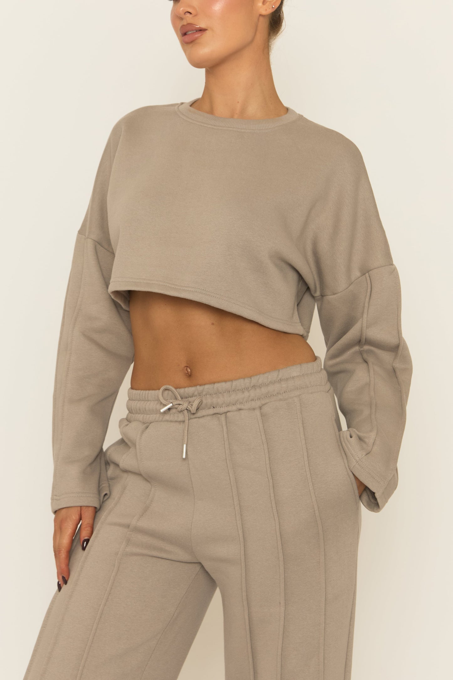 Dove Grey Binding Detail Loungewear Co-ord Set - Ceri