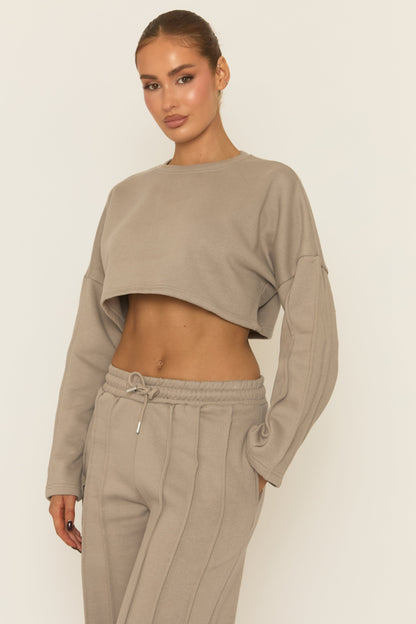 Dove Grey Binding Detail Loungewear Co-ord Set - Ceri