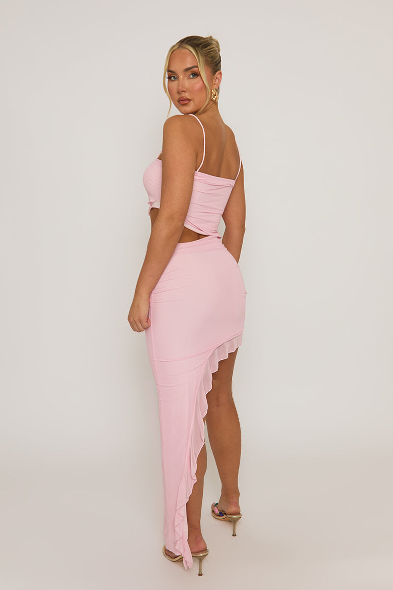 Pink Ruffle Side Split Maxi Dress - Loretta