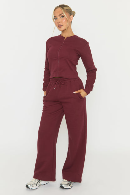 Wine Zip Through Loungewear Set - Laurye