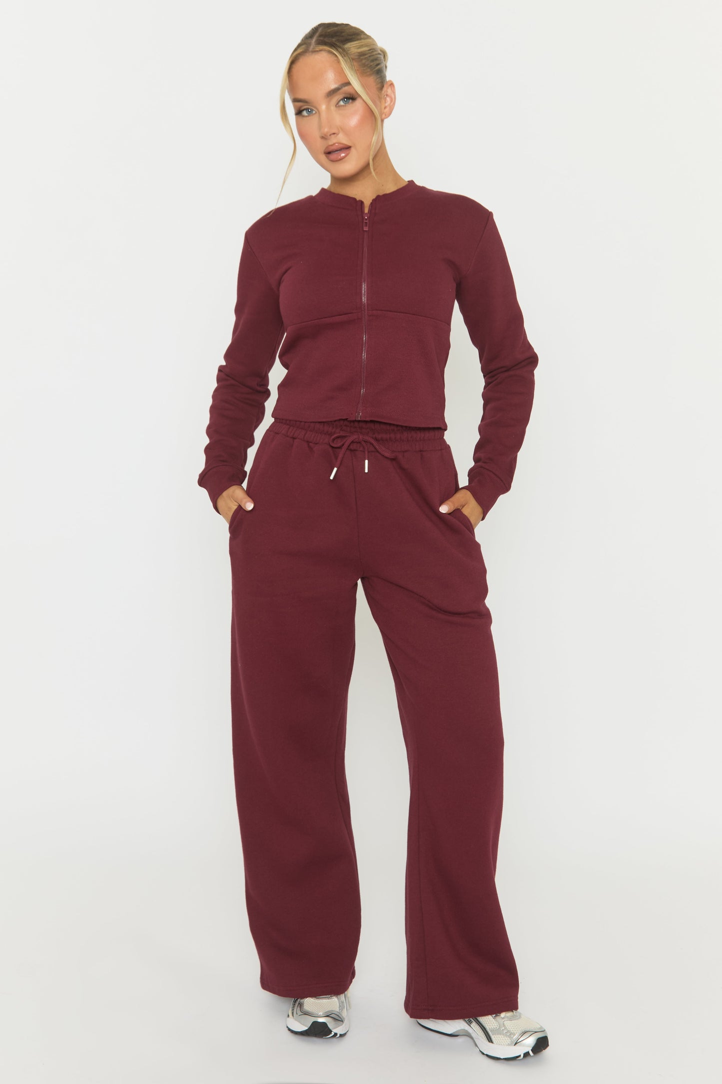 Wine Zip Through Loungewear Set - Laurye