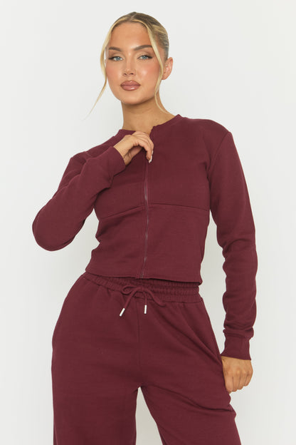 Wine Zip Through Loungewear Set - Laurye