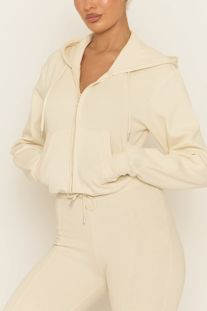 Cream Skinny Flare and Zip Through Hoody Lounge Set - Goldie