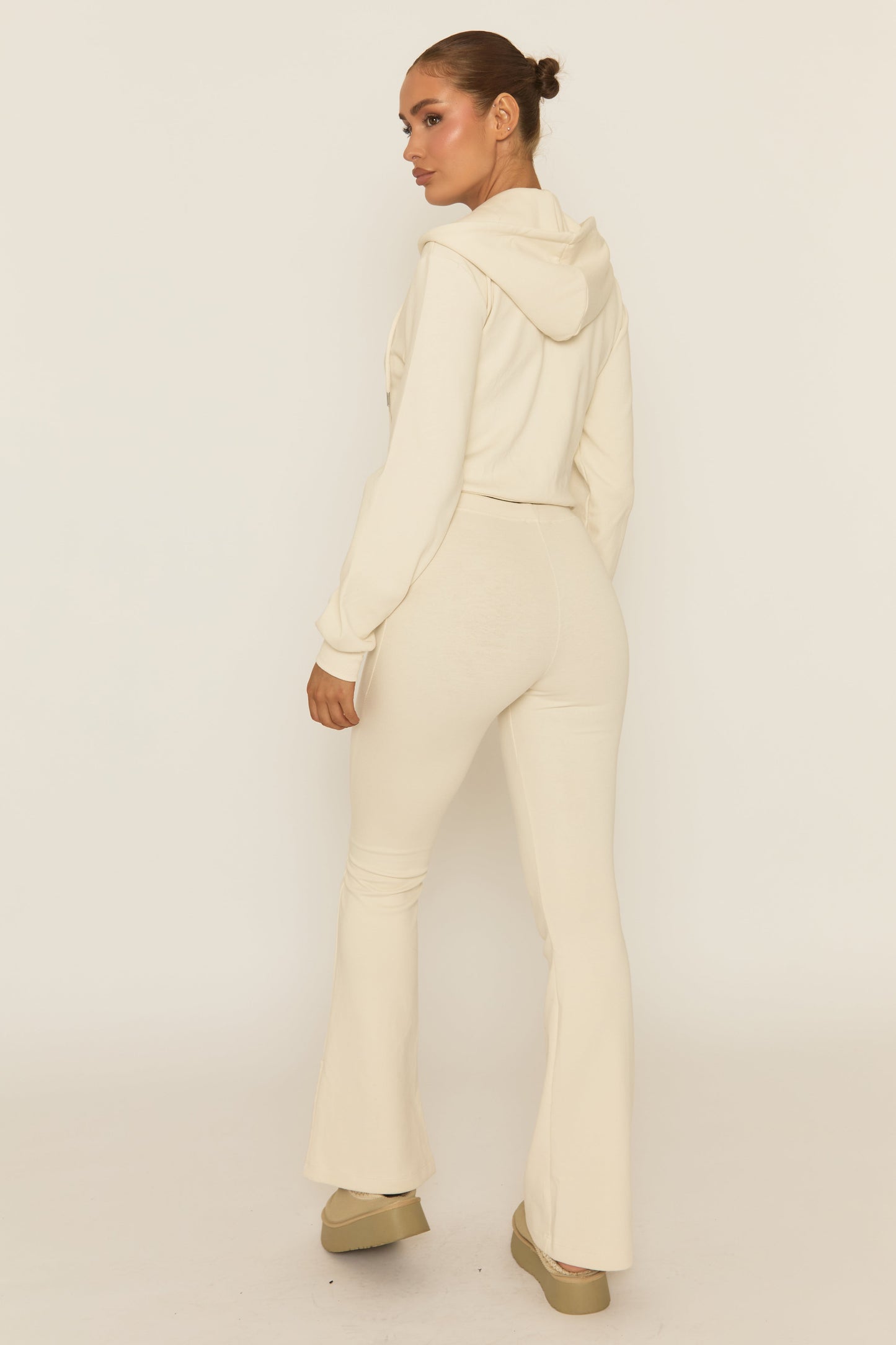 Cream Skinny Flare and Zip Through Hoody Lounge Set - Goldie