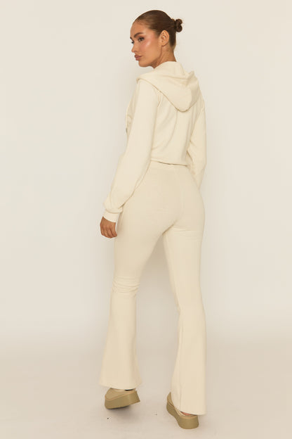 Cream Skinny Flare and Zip Through Hoody Lounge Set - Goldie