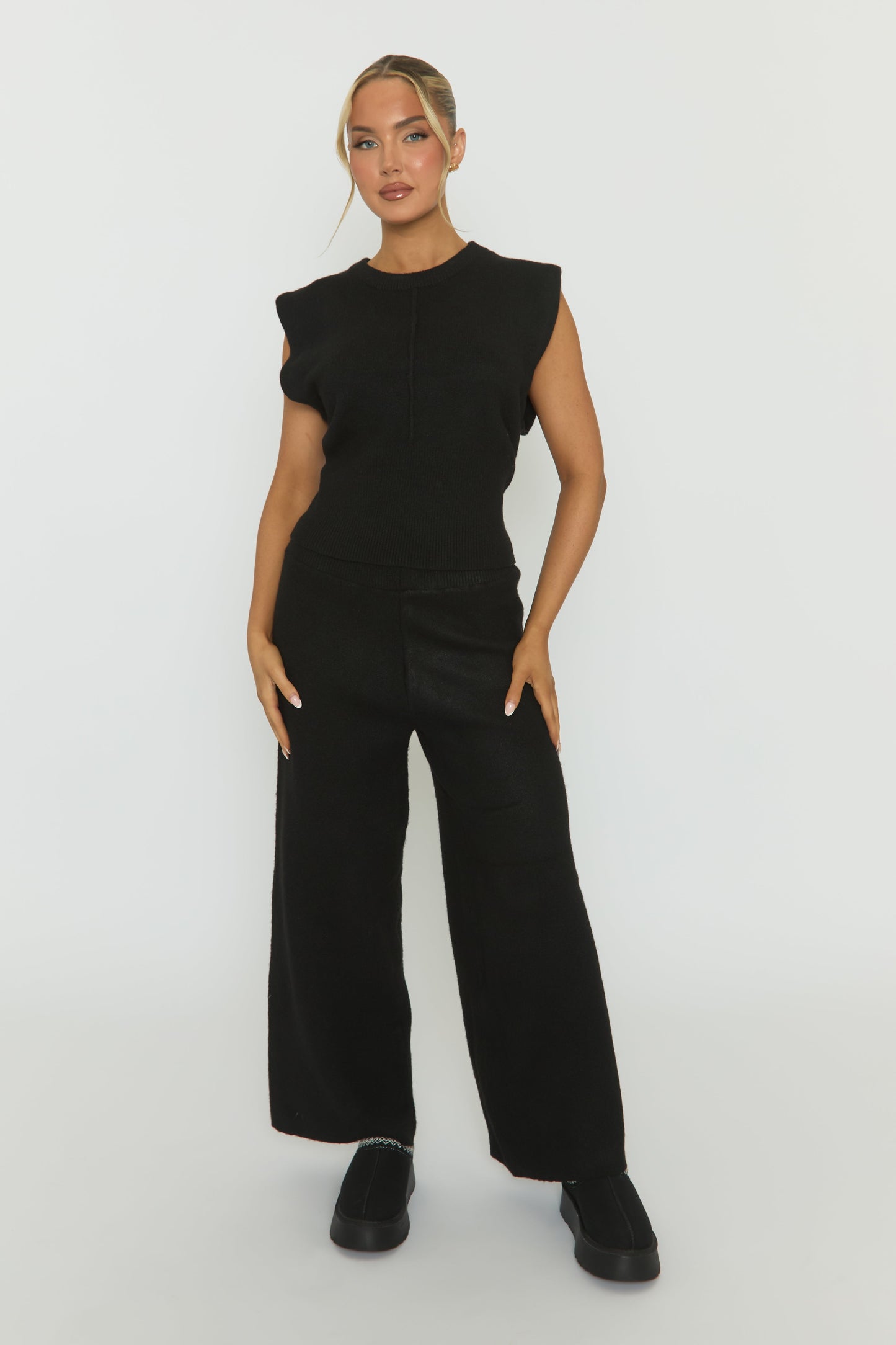 Black Knitted Vest and Trouser Loungewear Set - Aziel