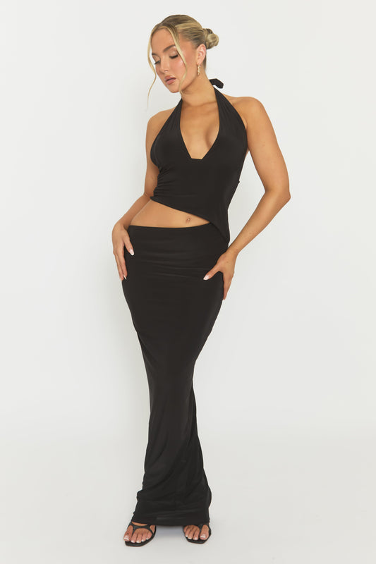 Black Halterneck Cut Out Maxi Dress - Briyan