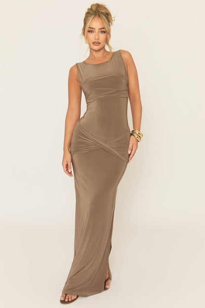 Mocha Twist Front Maxi Dress - Caleah
