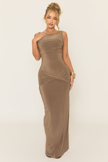 Mocha Twist Front Maxi Dress - Caleah