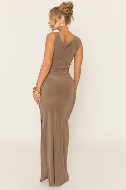 Mocha Twist Front Maxi Dress - Caleah