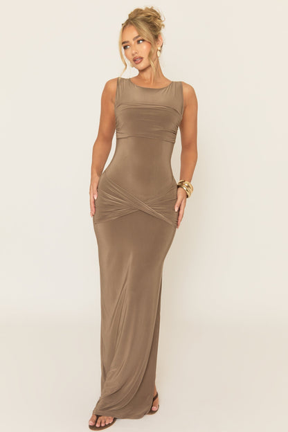 Mocha Twist Front Maxi Dress - Caleah