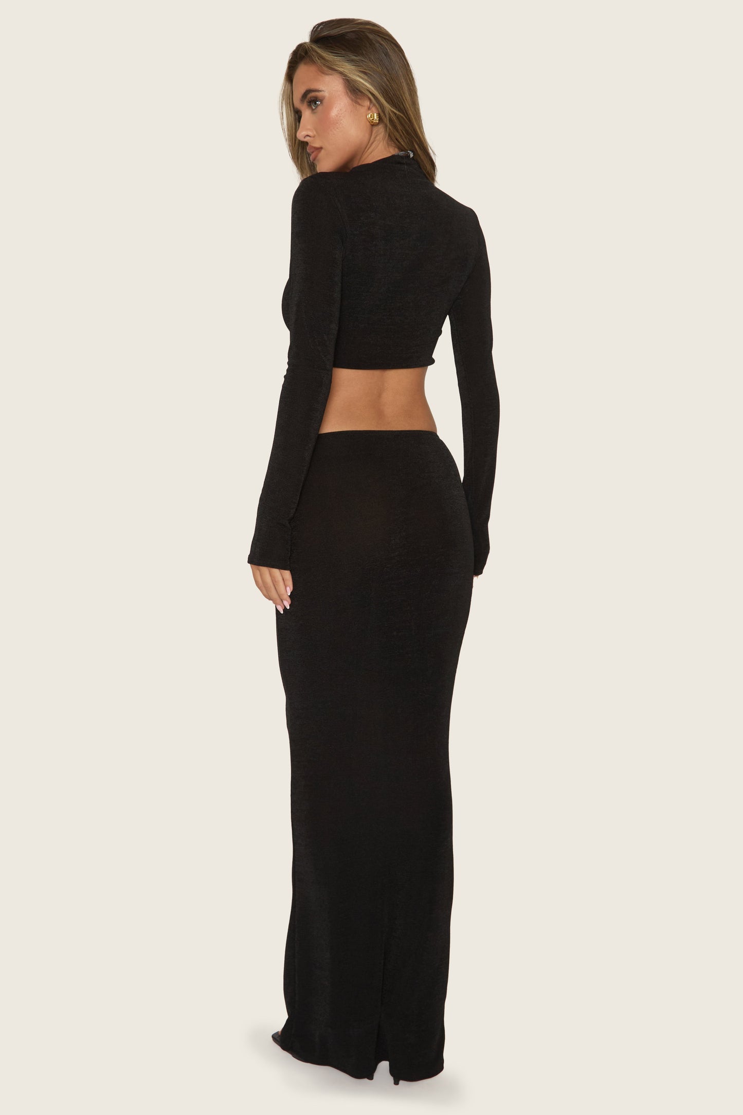Black Long Sleeve Top and Maxi Skirt Co-ord Set - Blare