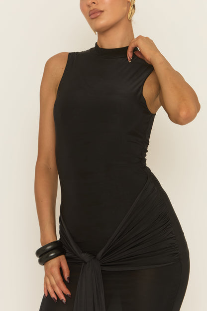 Black Tie Front Maxi Dress - Leigha