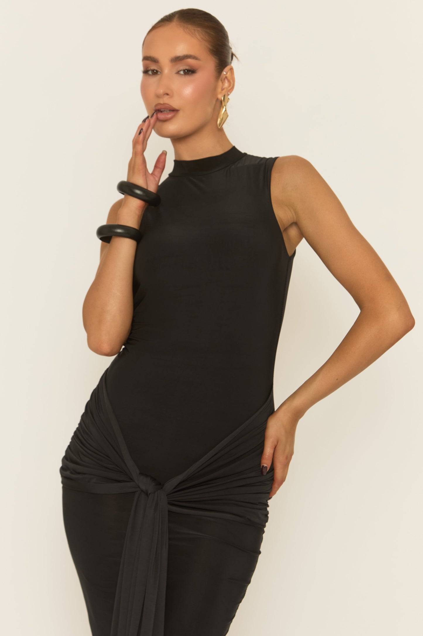 Black Tie Front Maxi Dress - Leigha