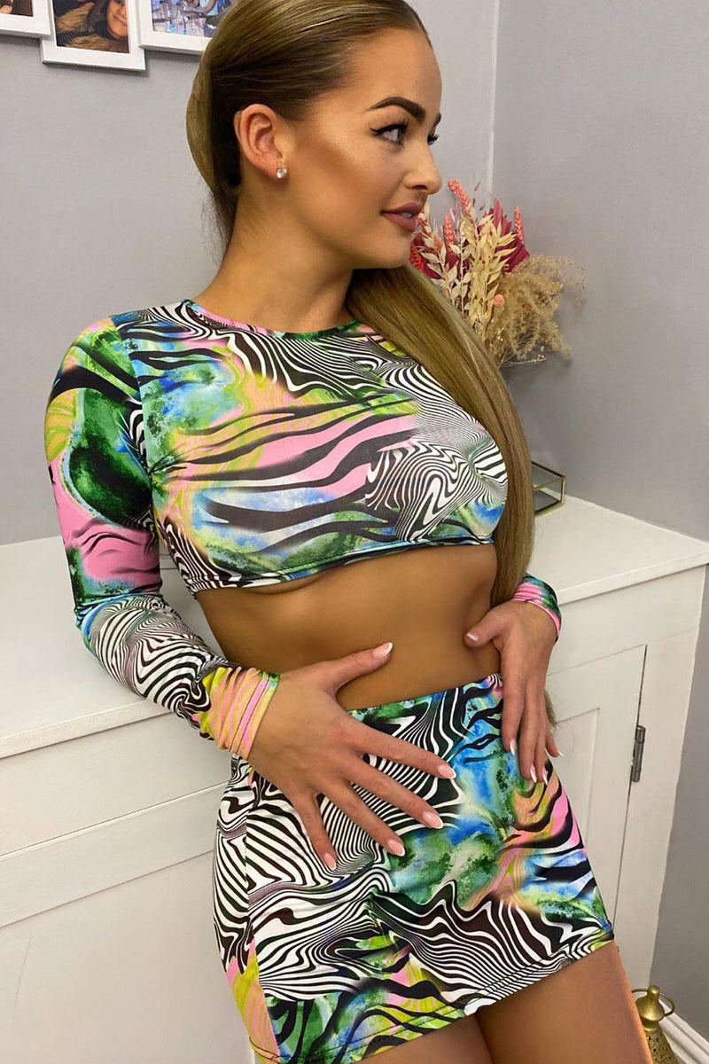 Multi Zebra Print Crop Top & Micro Mini Skirt Set - Emery